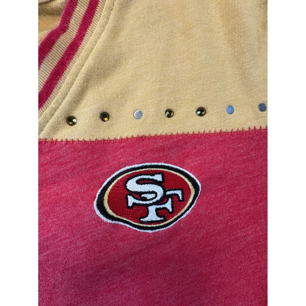 Antigua San Francisco 49ers Womens Red Gold V-Neck Rhinestone T-Shirt Medium - Picture 3 of 8